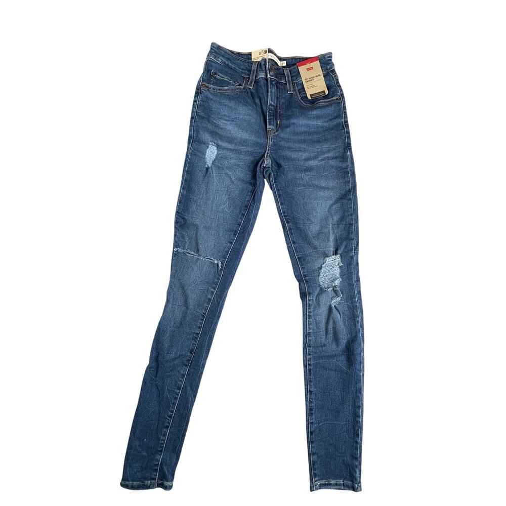 Levi 721 Jeans Womens 25x30 Blue High Rise Skinny Distressed Stretch NWT